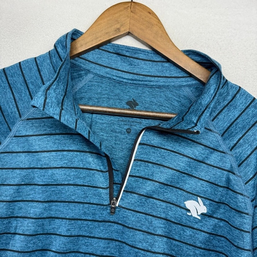 Rabbit Running Quarter Zip Pullover Mens Medium Blue Striped Lightweight Workout